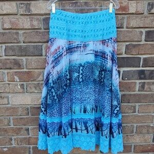 Lapis Boho Peasant Hippie Skirt  Crochet